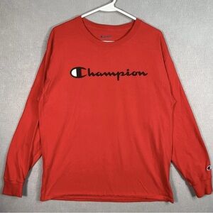 Champion Men's Long Sleeve Tee in Bold Red